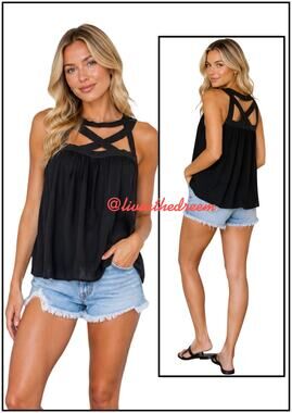 ANAMA Black Strappy Crop Baby Doll Top SZ L $59